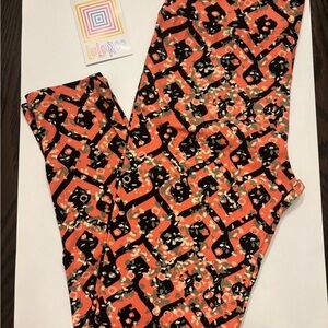LuLaRoe Women OS Leggings- Black and Coral Floral Leggings